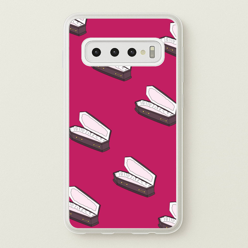 Bright Pink Coffin Pattern - Goth Aesthetic Phone Case for Galaxy S10 Plus