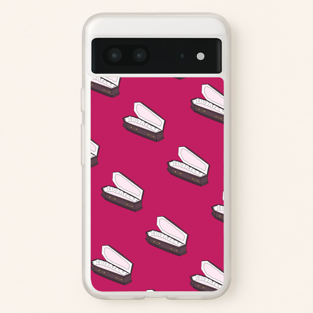 Bright Pink Coffin Pattern - Goth Aesthetic Phone Case for Google Pixel 7