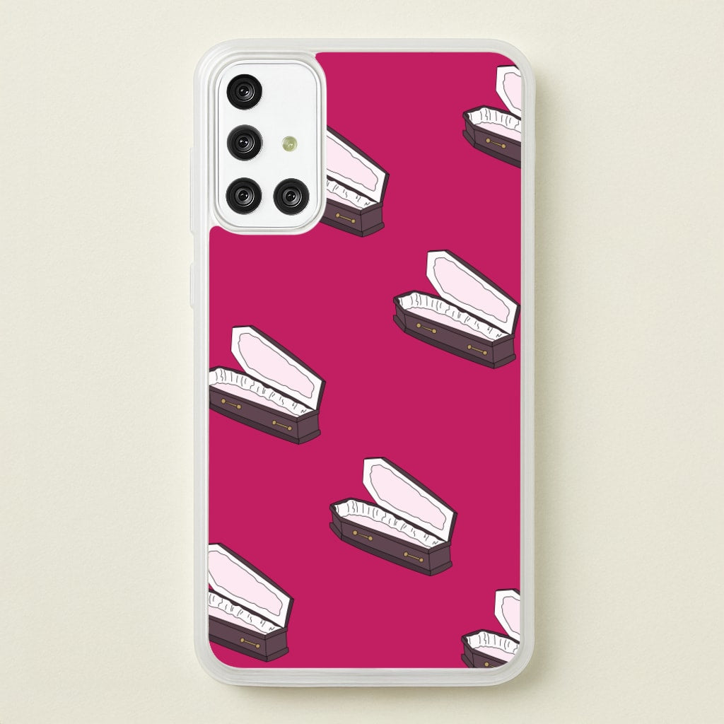 Bright Pink Coffin Pattern - Goth Aesthetic Phone Case for Galaxy A71