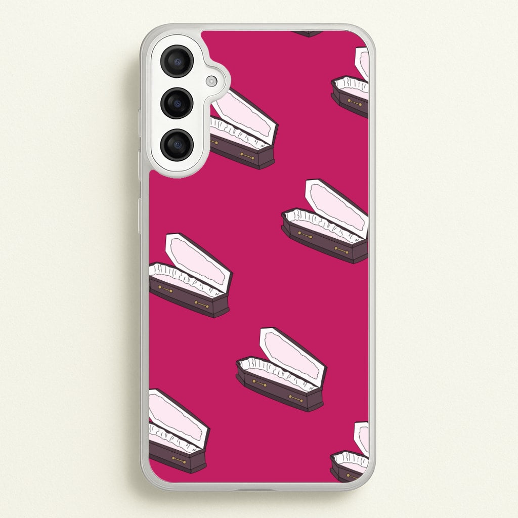 Bright Pink Coffin Pattern - Goth Aesthetic Phone Case for Galaxy A34