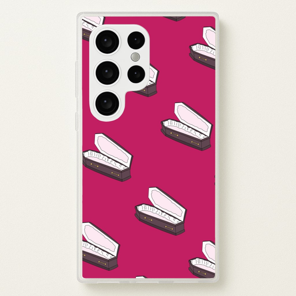 Bright Pink Coffin Pattern - Goth Aesthetic Phone Case for Galaxy S24 Ultra