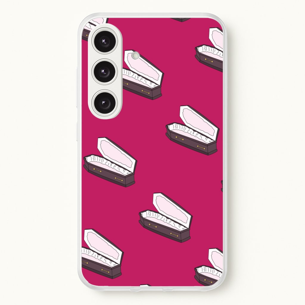 Bright Pink Coffin Pattern - Goth Aesthetic Phone Case for Galaxy S25