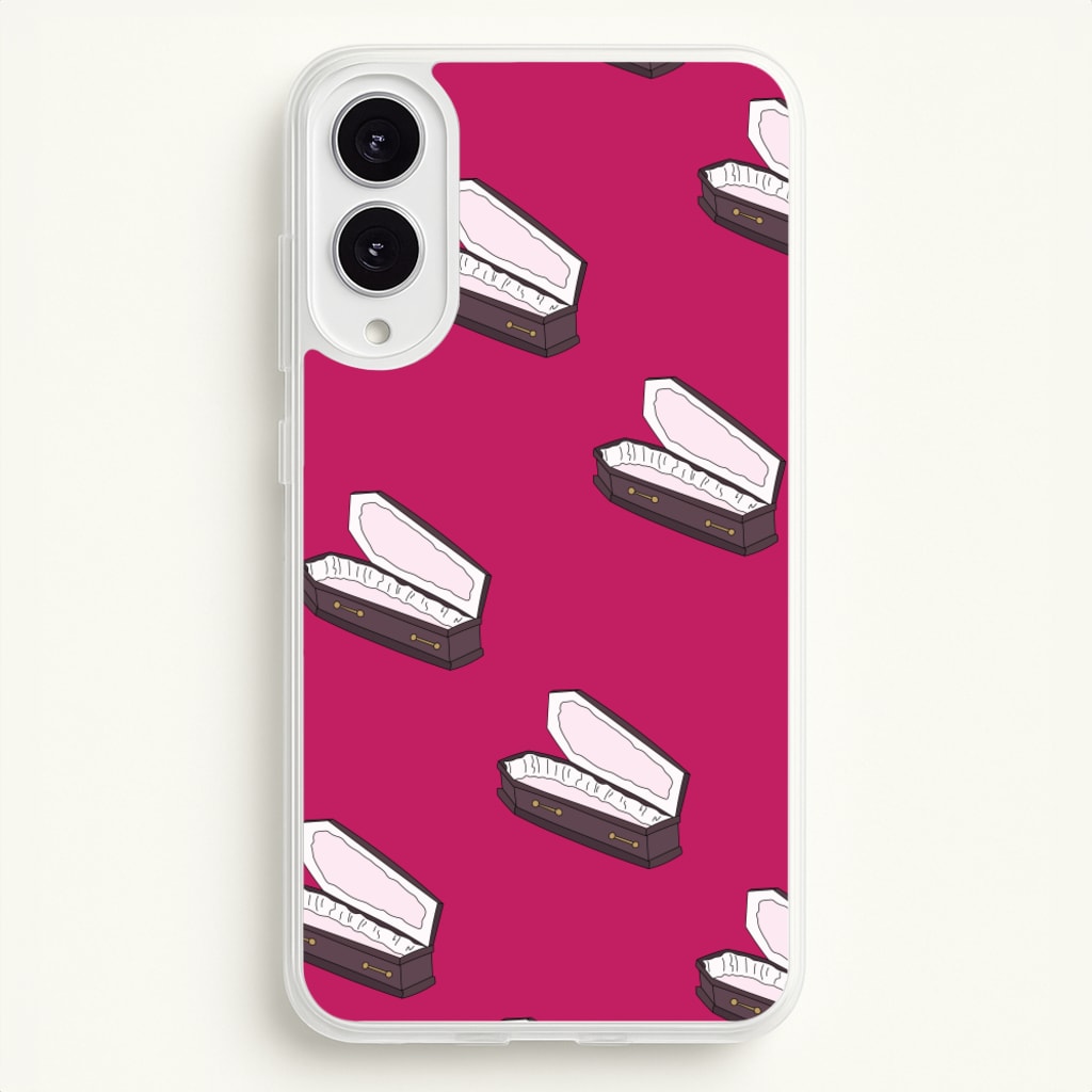 Bright Pink Coffin Pattern - Goth Aesthetic Phone Case for Galaxy S25 Edge