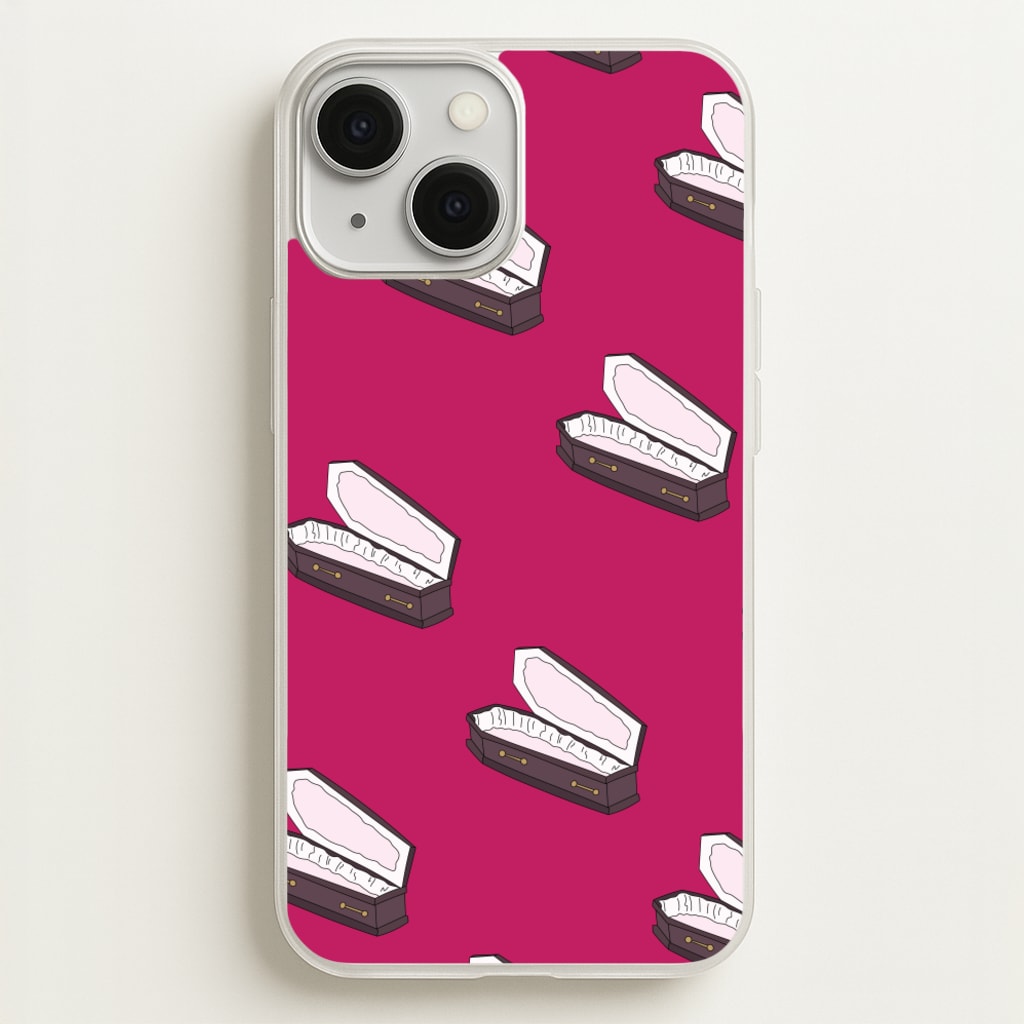 Bright Pink Coffin Pattern - Goth Aesthetic Phone Case for iPhone 13 Mini