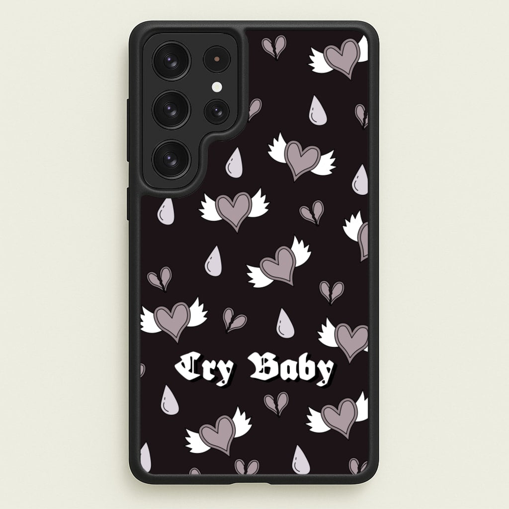 Cry Baby Monochrome Hearts Pattern - Goth Aesthetic Phone Case for Galaxy S22 Ultra