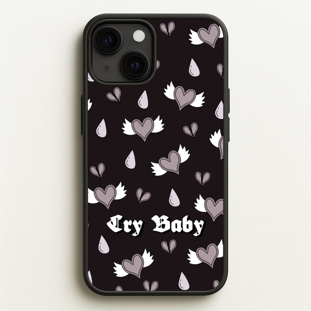 Cry Baby Monochrome Hearts Pattern - Goth Aesthetic Phone Case for iPhone 13 Mini