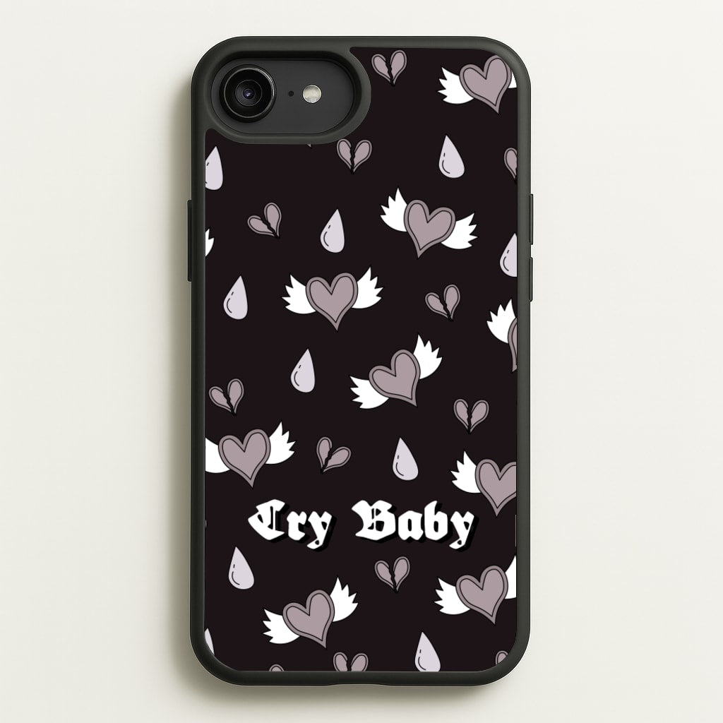Cry Baby Monochrome Hearts Pattern - Goth Aesthetic Phone Case for iPhone 6 Plus / 7 Plus / 8 Plus