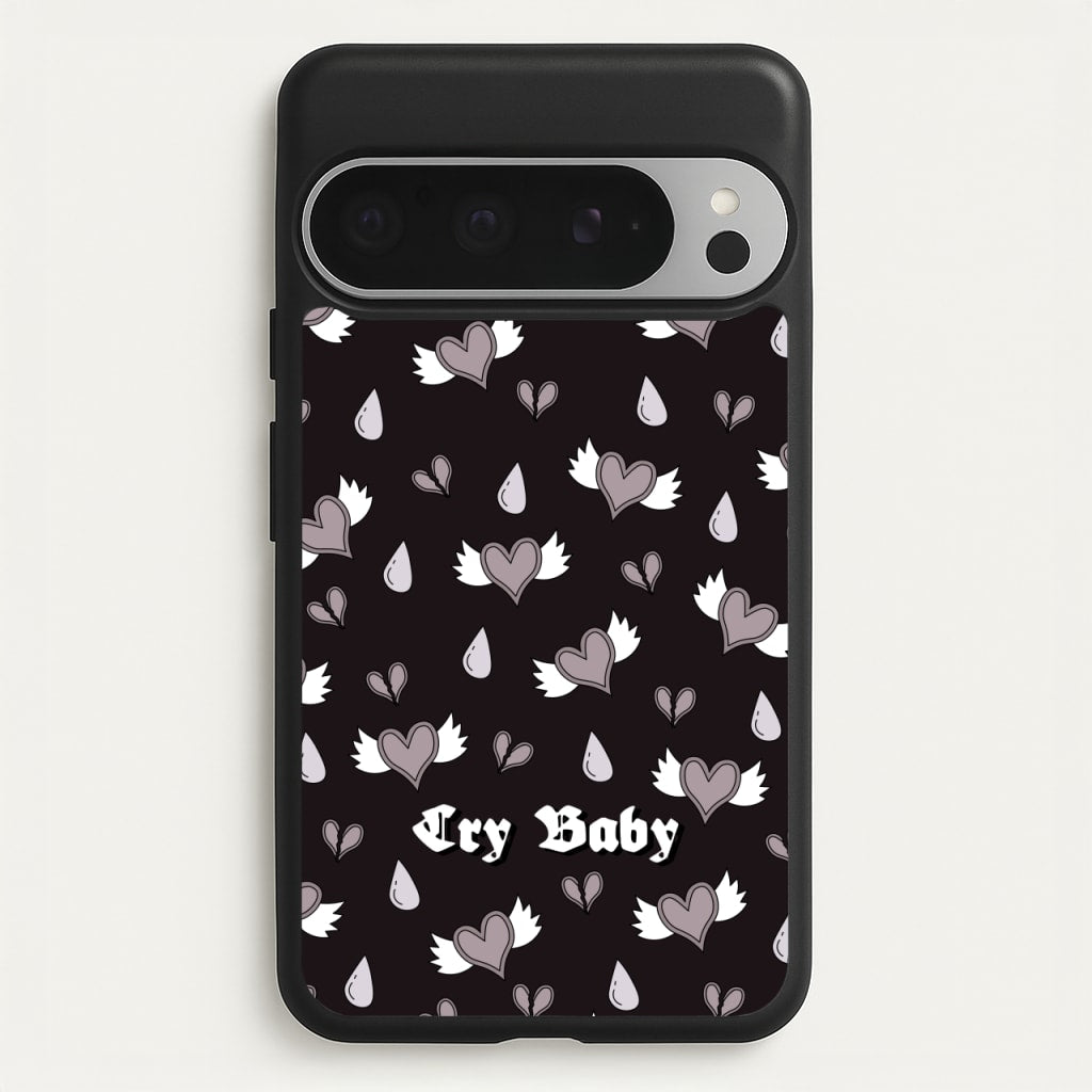 Cry Baby Monochrome Hearts Pattern - Goth Aesthetic Phone Case for Google Pixel 9 Pro XL