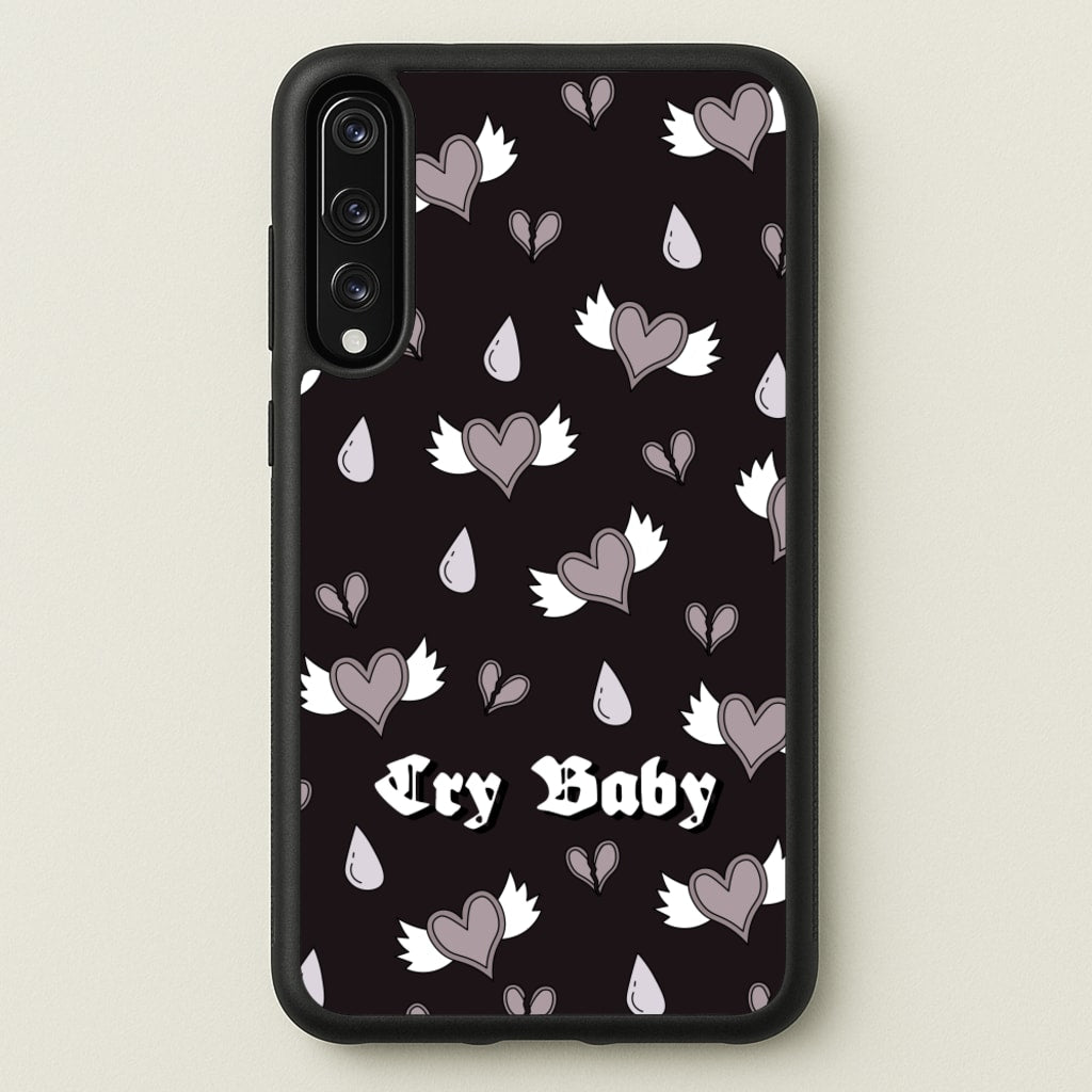 Cry Baby Monochrome Hearts Pattern - Goth Aesthetic Phone Case for Huawei P20 Pro