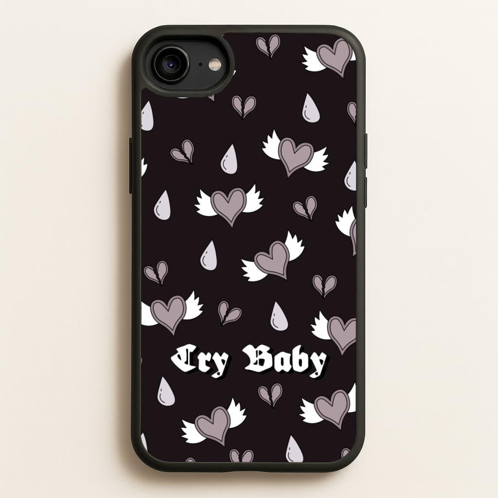 Cry Baby Monochrome Hearts Pattern - Goth Aesthetic Phone Case for iPhone 6 / 7 / 8 / SE