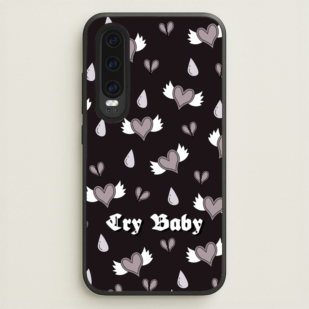 Cry Baby Monochrome Hearts Pattern - Goth Aesthetic Phone Case for Huawei P30