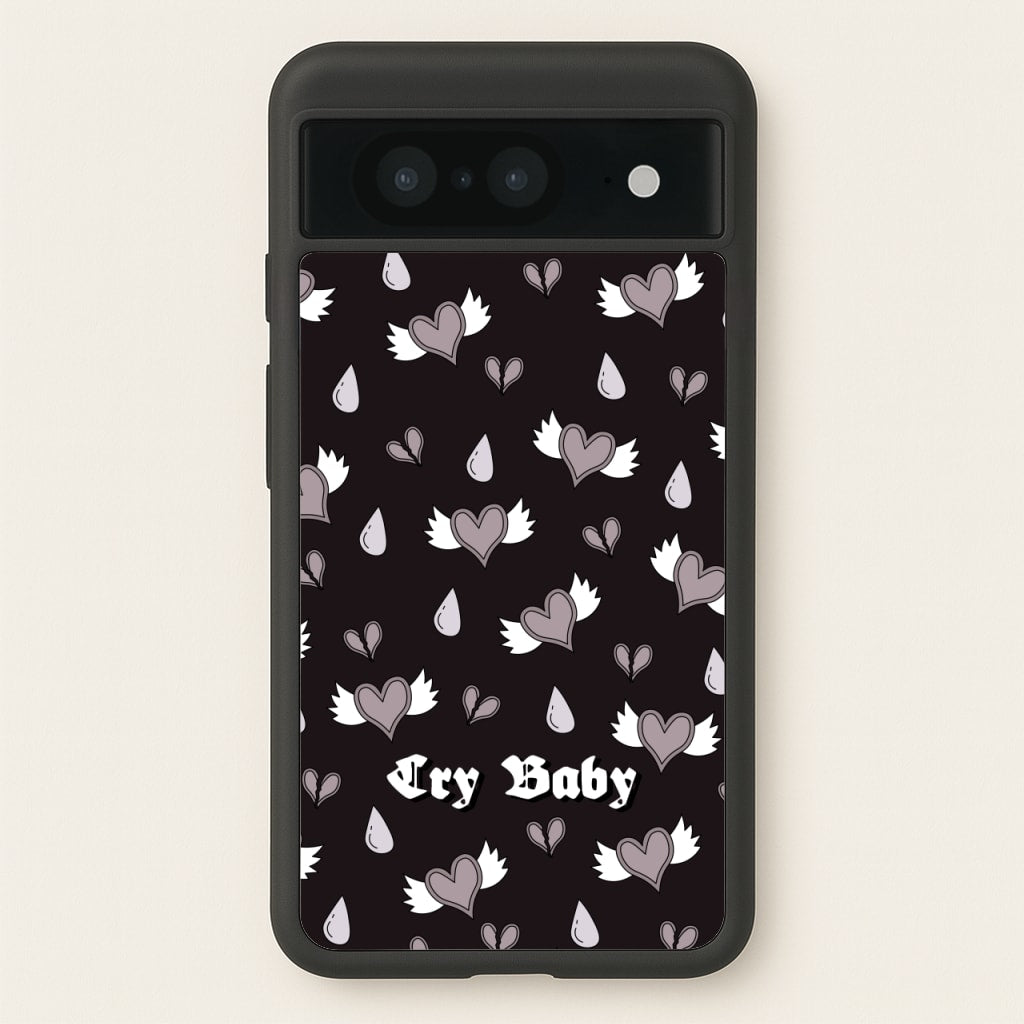 Cry Baby Monochrome Hearts Pattern - Goth Aesthetic Phone Case for Google Pixel 8
