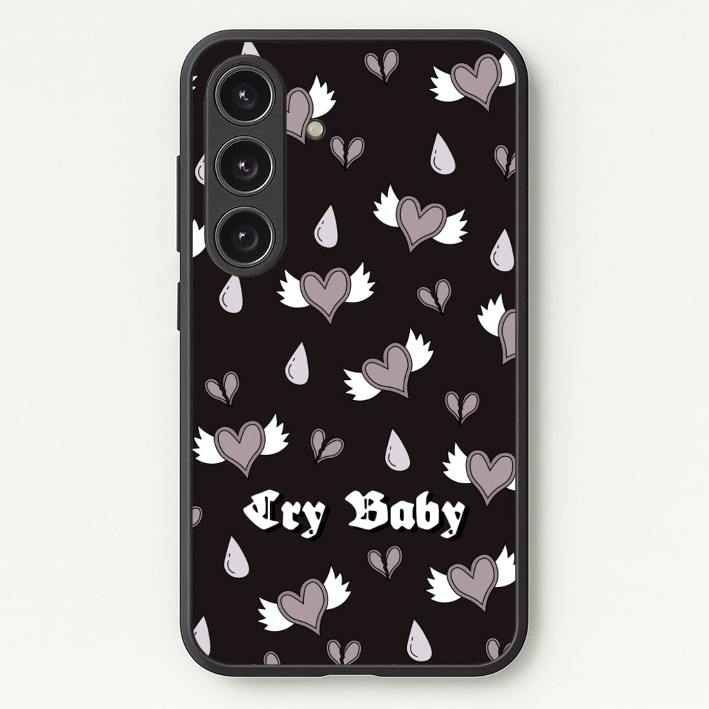Cry Baby Monochrome Hearts Pattern - Goth Aesthetic Phone Case for Galaxy S24