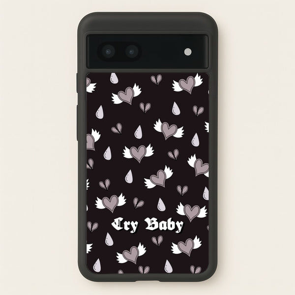 Cry Baby Monochrome Hearts Pattern - Goth Aesthetic Phone Case for Google Pixel 6a