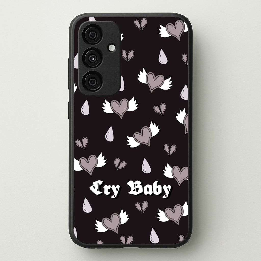 Cry Baby Monochrome Hearts Pattern - Goth Aesthetic Phone Case for Galaxy A35