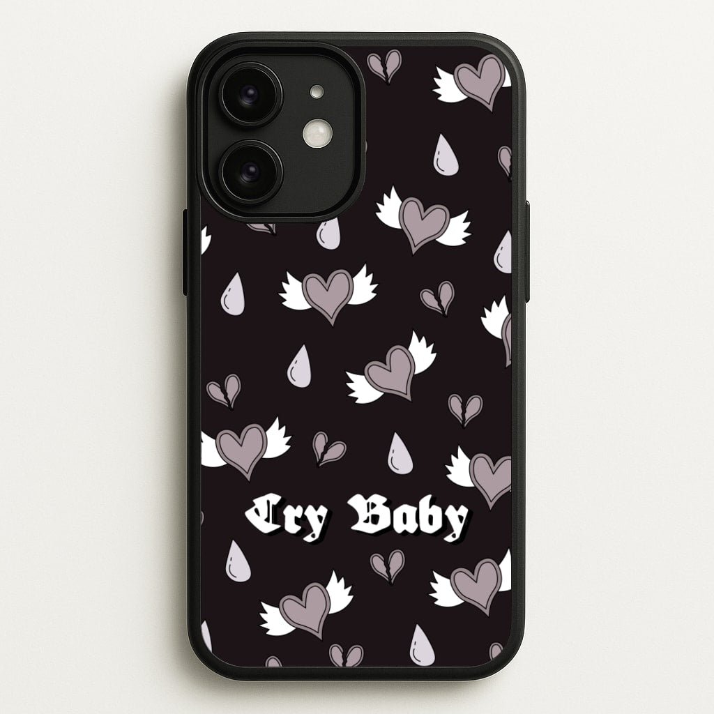 Cry Baby Monochrome Hearts Pattern - Goth Aesthetic Phone Case for iPhone 11