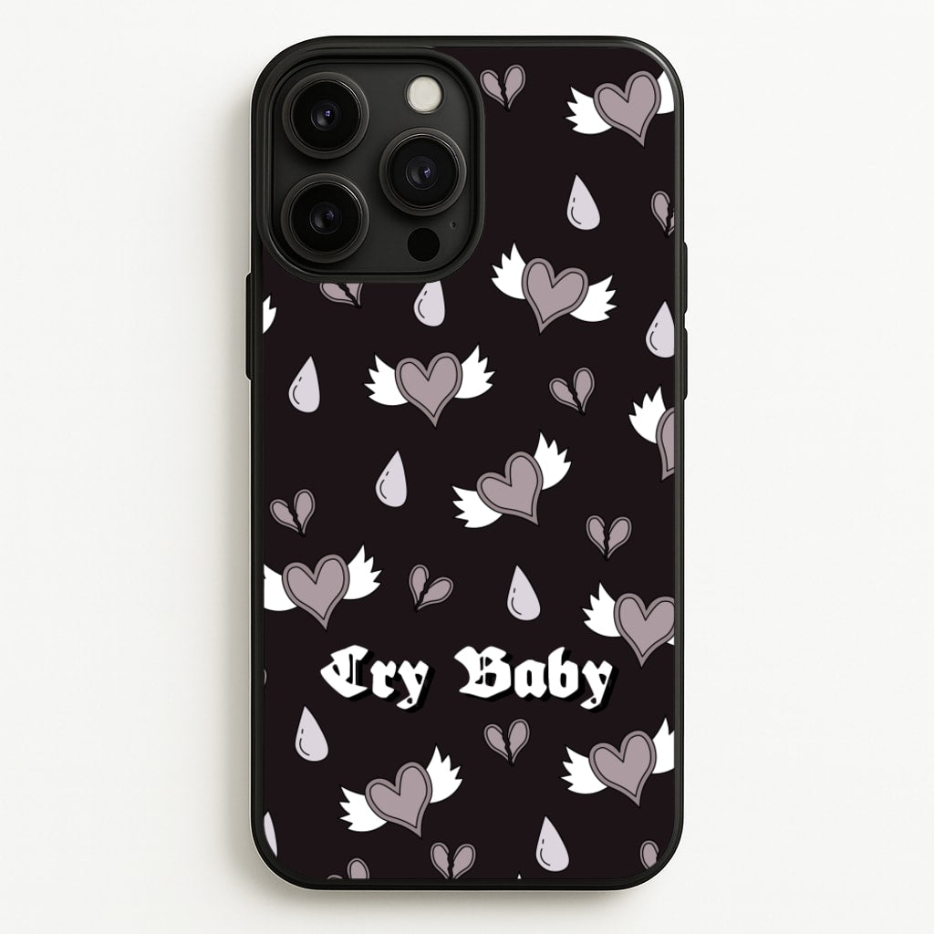 Cry Baby Monochrome Hearts Pattern - Goth Aesthetic Phone Case for iPhone 13 Pro Max