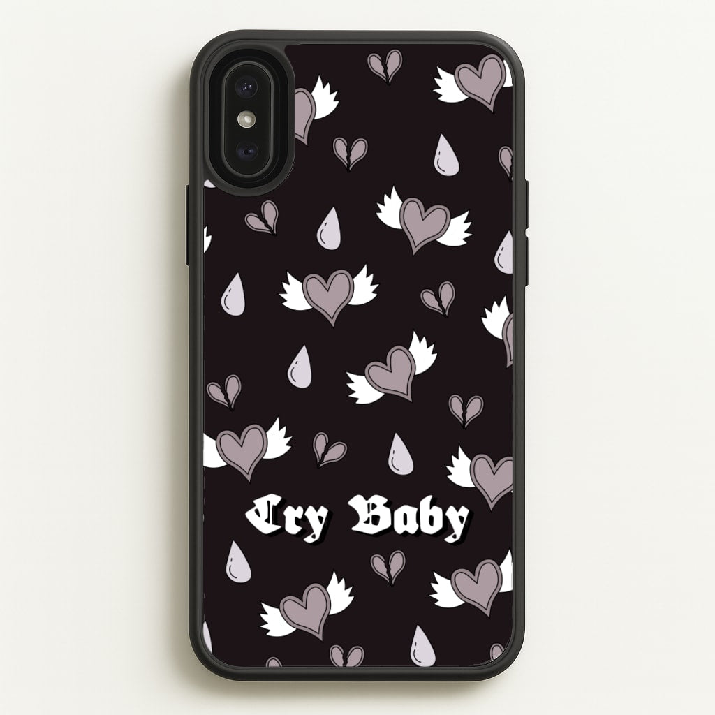 Cry Baby Monochrome Hearts Pattern - Goth Aesthetic Phone Case for iPhone XS Max