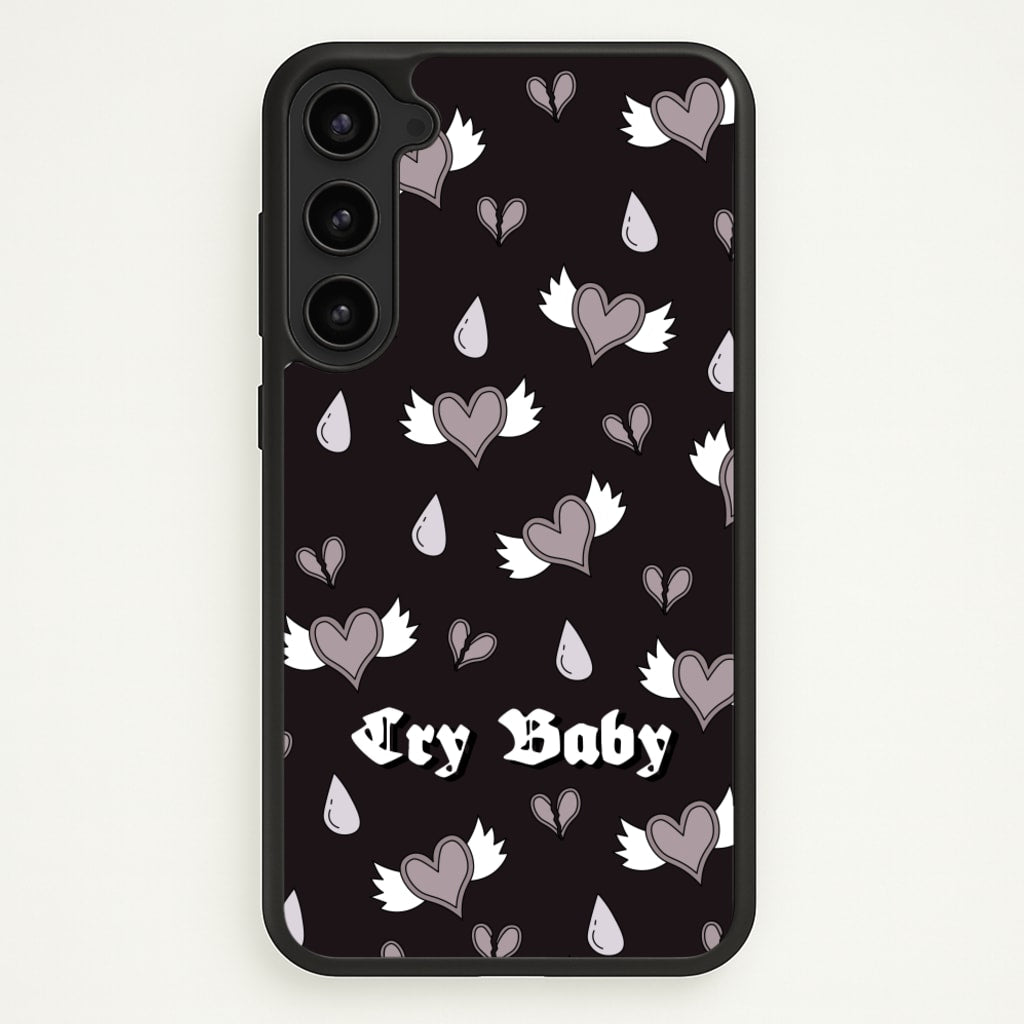 Cry Baby Monochrome Hearts Pattern - Goth Aesthetic Phone Case for Galaxy S23