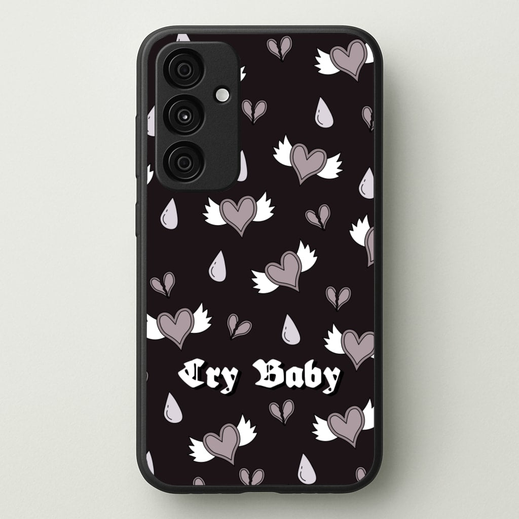 Cry Baby Monochrome Hearts Pattern - Goth Aesthetic Phone Case for Galaxy A55