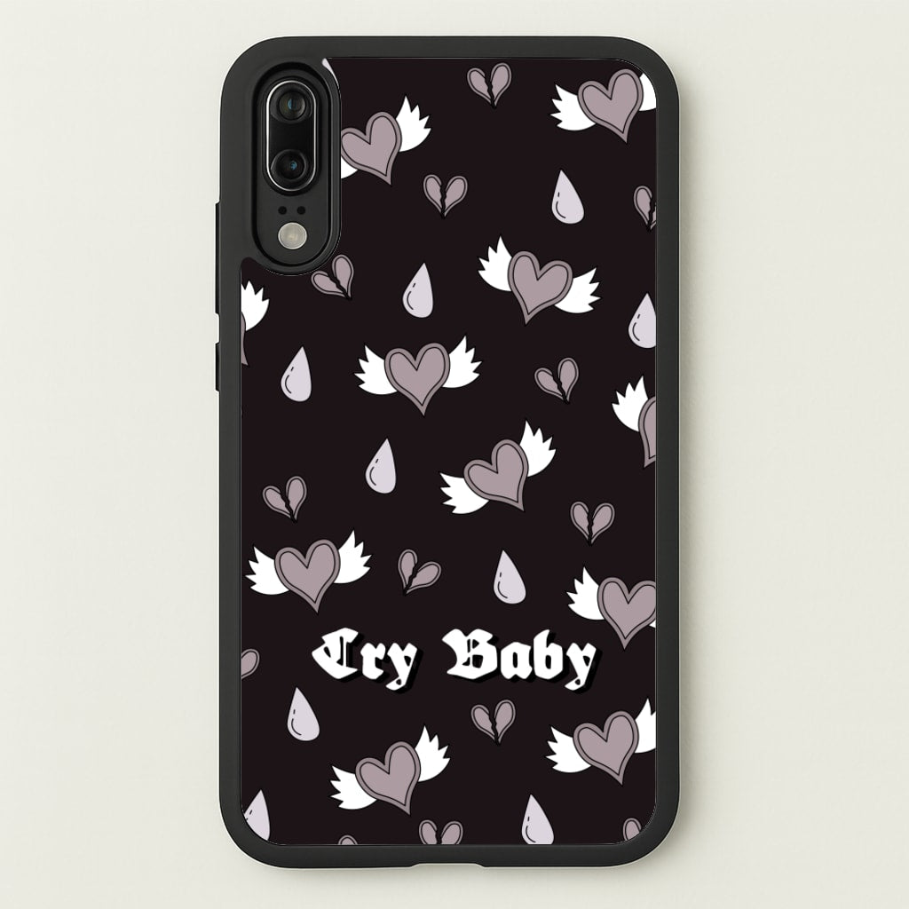 Cry Baby Monochrome Hearts Pattern - Goth Aesthetic Phone Case for Huawei P20
