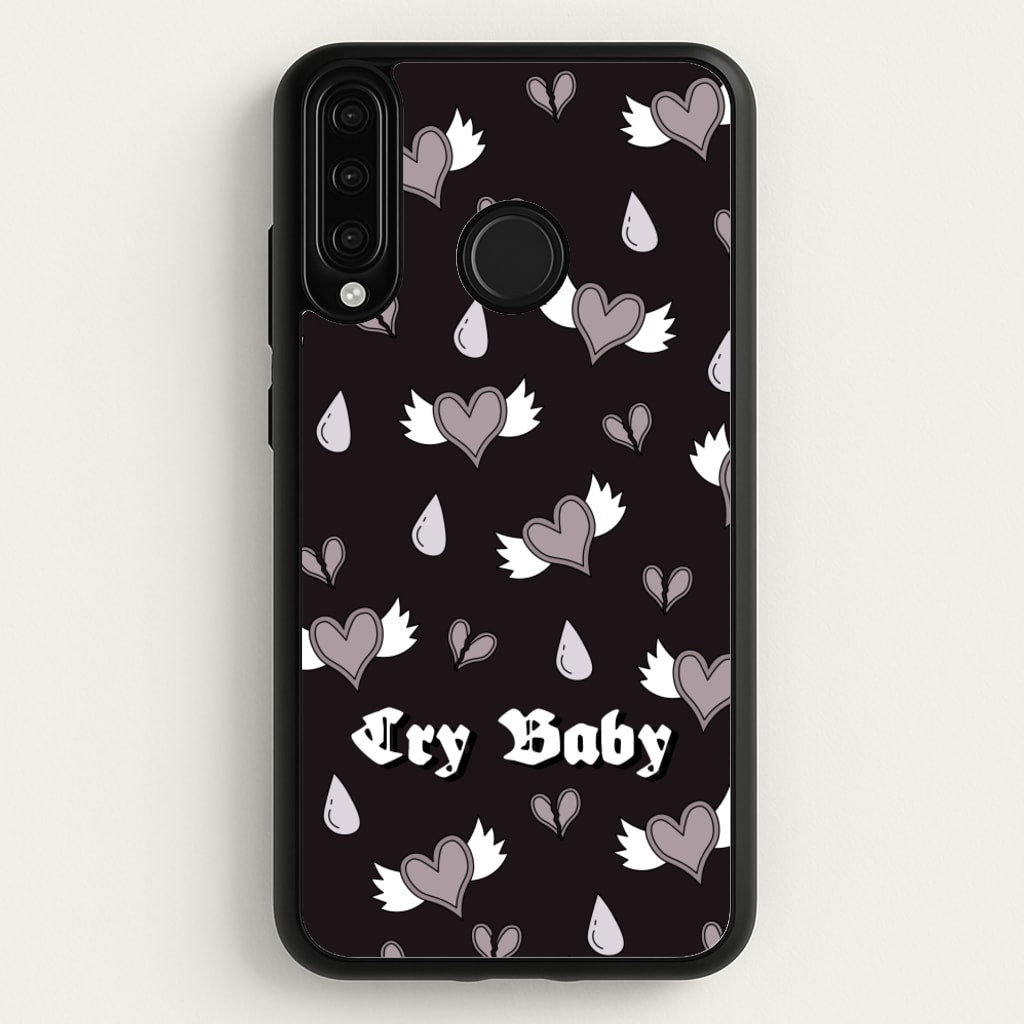 Cry Baby Monochrome Hearts Pattern - Goth Aesthetic Phone Case for Huawei P30 Lite