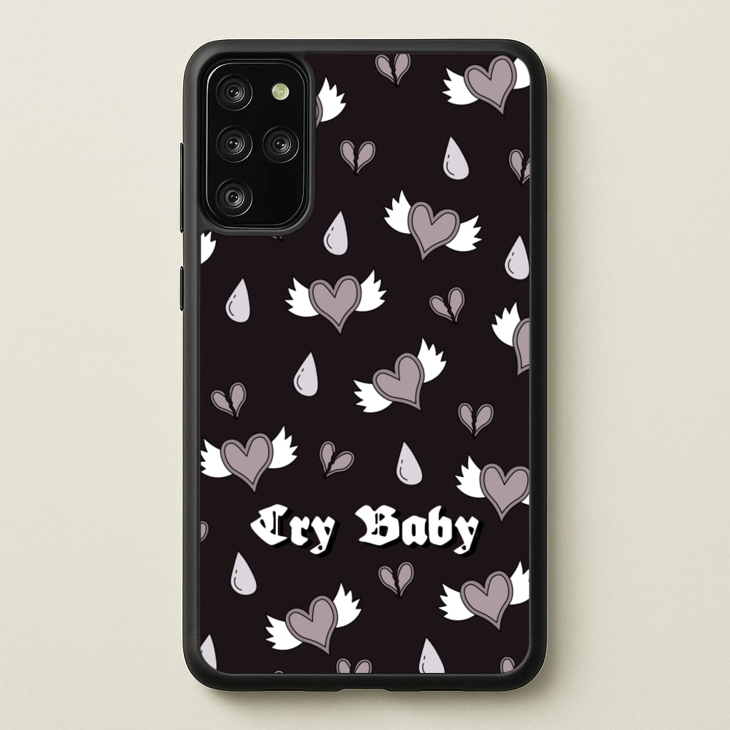 Cry Baby Monochrome Hearts Pattern - Goth Aesthetic Phone Case for Galaxy S20 Plus