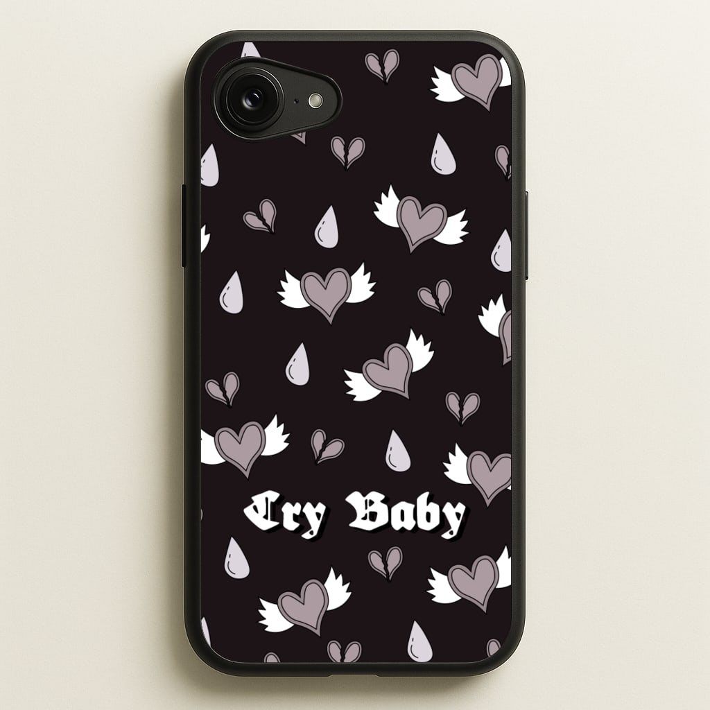 Cry Baby Monochrome Hearts Pattern - Goth Aesthetic Phone Case for iPhone 16e