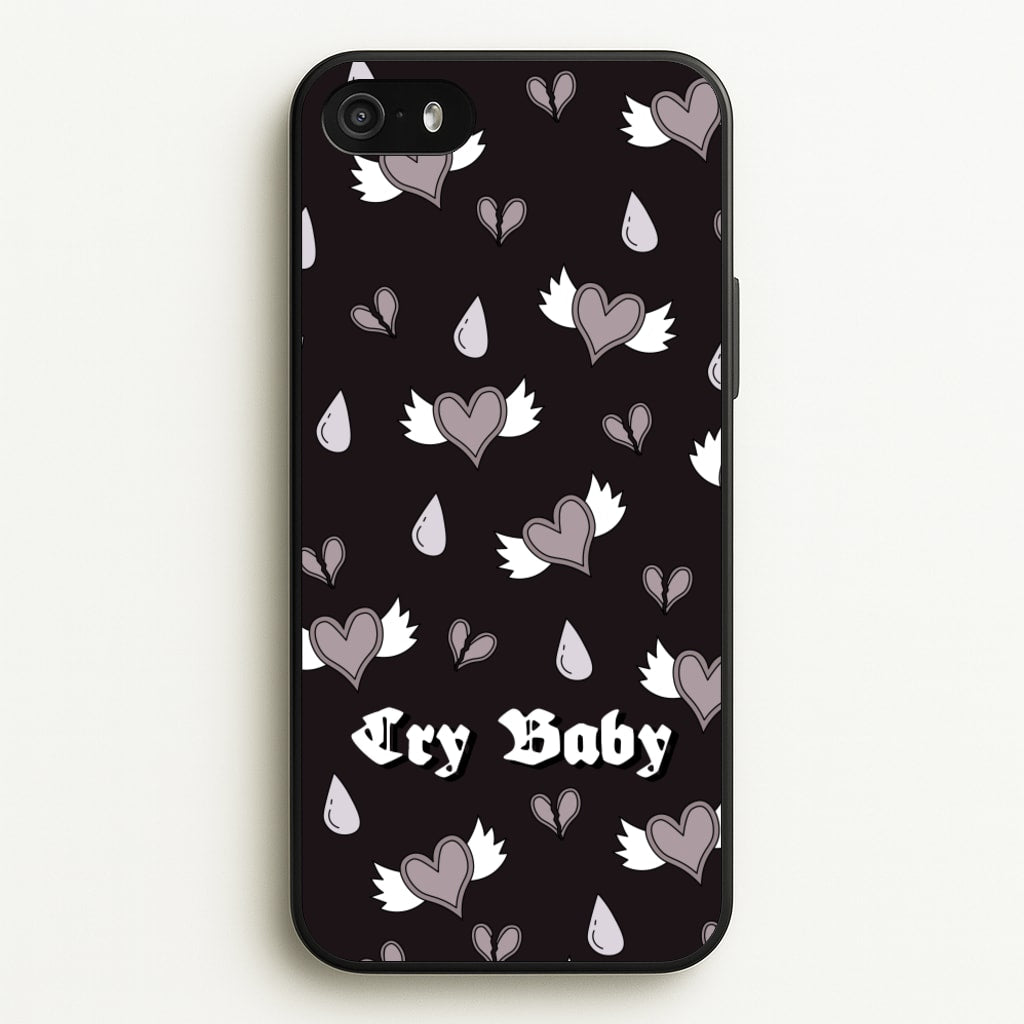 Cry Baby Monochrome Hearts Pattern - Goth Aesthetic Phone Case for iPhone 5 / 5s / SE 2016