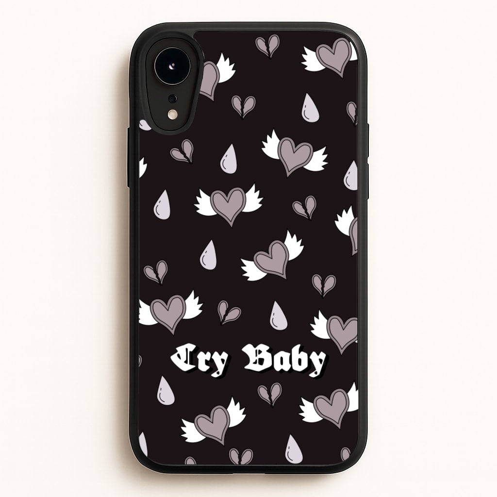 Cry Baby Monochrome Hearts Pattern - Goth Aesthetic Phone Case for iPhone XR