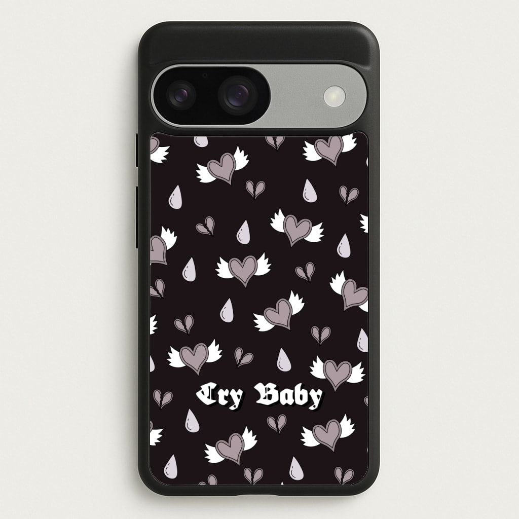 Cry Baby Monochrome Hearts Pattern - Goth Aesthetic Phone Case for Google Pixel 9 / 9 Pro