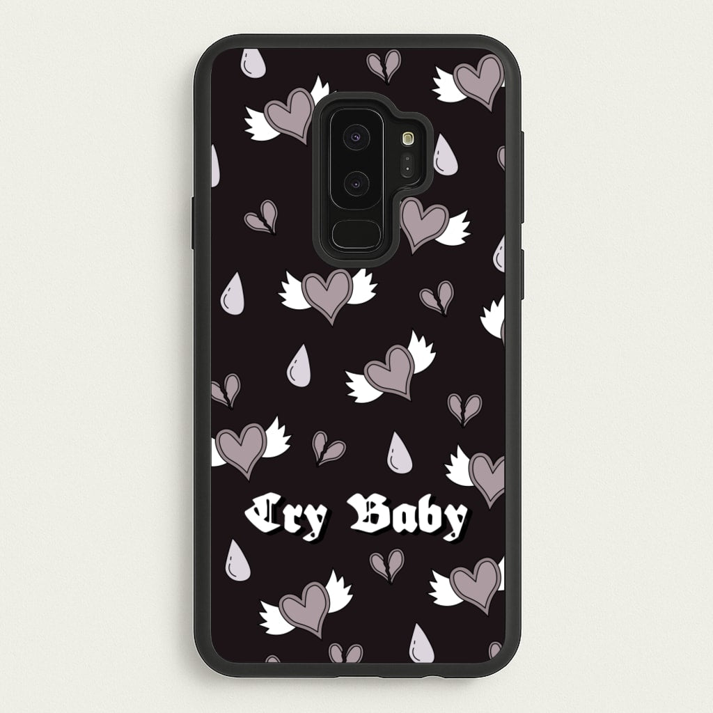 Cry Baby Monochrome Hearts Pattern - Goth Aesthetic Phone Case for Galaxy S9 Plus