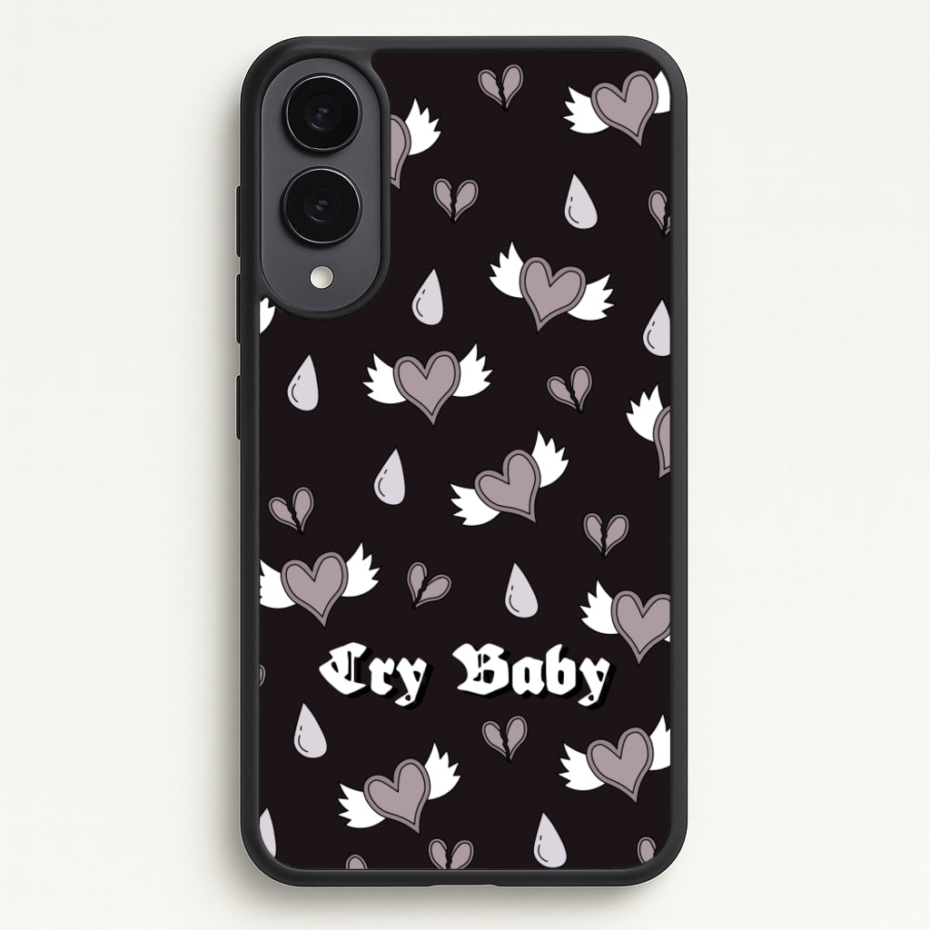 Cry Baby Monochrome Hearts Pattern - Goth Aesthetic Phone Case for Galaxy S25 Edge