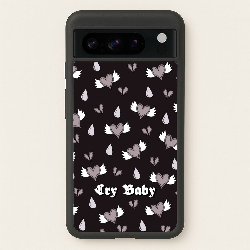 Cry Baby Monochrome Hearts Pattern - Goth Aesthetic Phone Case for Google Pixel 8 Pro