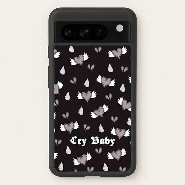 Cry Baby Monochrome Hearts Pattern - Goth Aesthetic Phone Case for Google Pixel 8 Pro