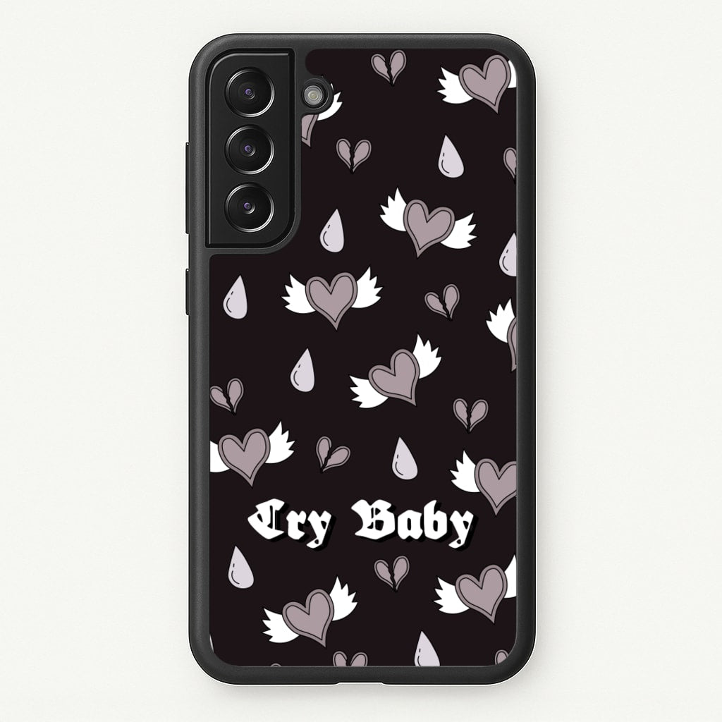 Cry Baby Monochrome Hearts Pattern - Goth Aesthetic Phone Case for Galaxy S22 Plus