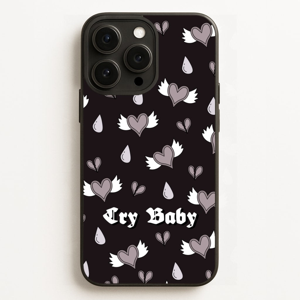 Cry Baby Monochrome Hearts Pattern - Goth Aesthetic Phone Case for iPhone 12 Pro Max