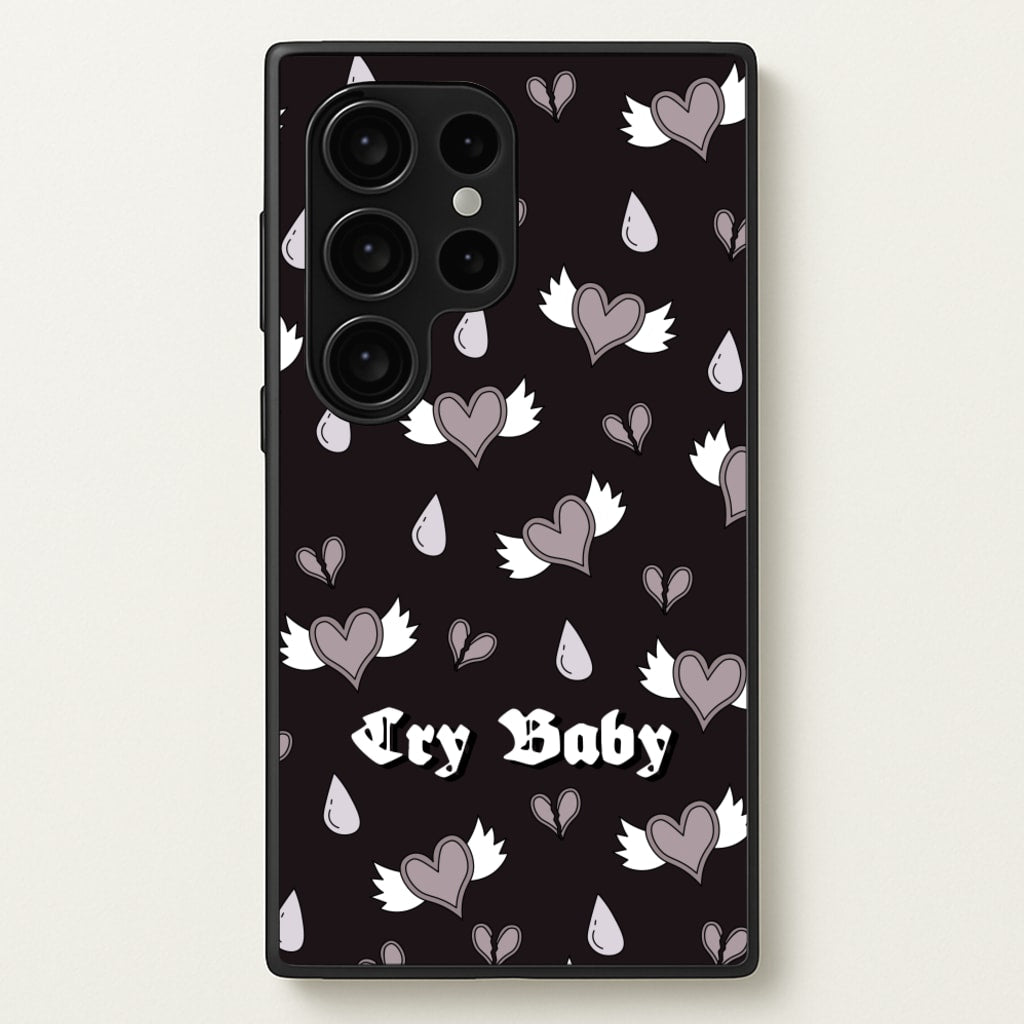 Cry Baby Monochrome Hearts Pattern - Goth Aesthetic Phone Case for Galaxy S24 Ultra