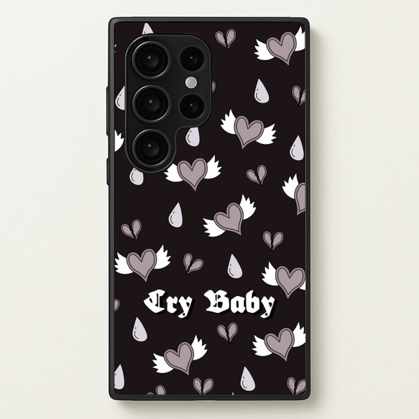 Cry Baby Monochrome Hearts Pattern - Goth Aesthetic Phone Case for Galaxy S24 Ultra