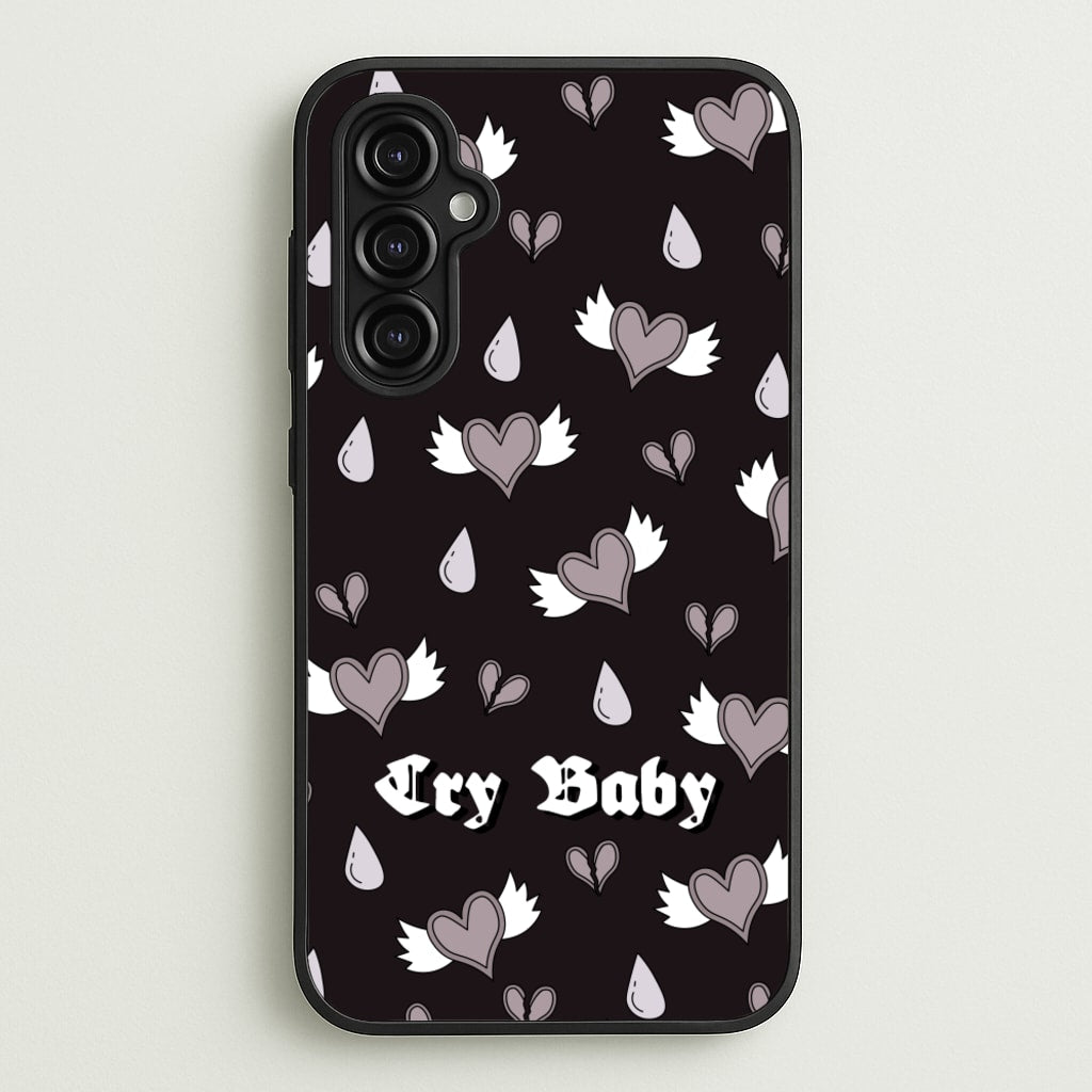 Cry Baby Monochrome Hearts Pattern - Goth Aesthetic Phone Case for Galaxy A14