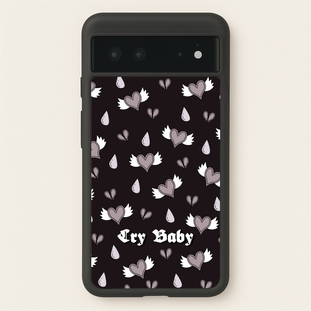 Cry Baby Monochrome Hearts Pattern - Goth Aesthetic Phone Case for Google Pixel 6