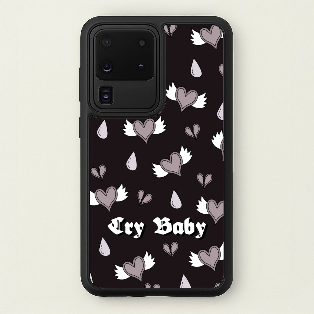 Cry Baby Monochrome Hearts Pattern - Goth Aesthetic Phone Case for Galaxy S20 Ultra