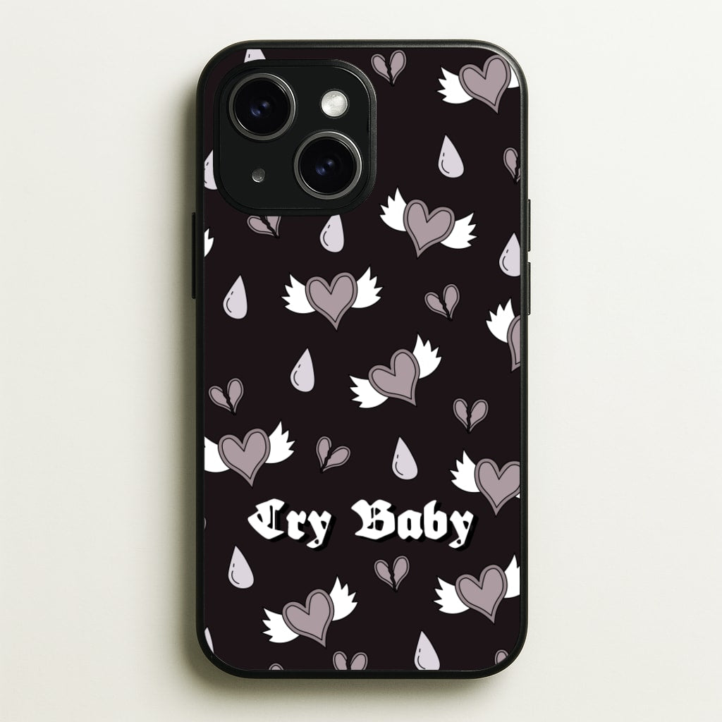 Cry Baby Monochrome Hearts Pattern - Goth Aesthetic Phone Case for iPhone 14