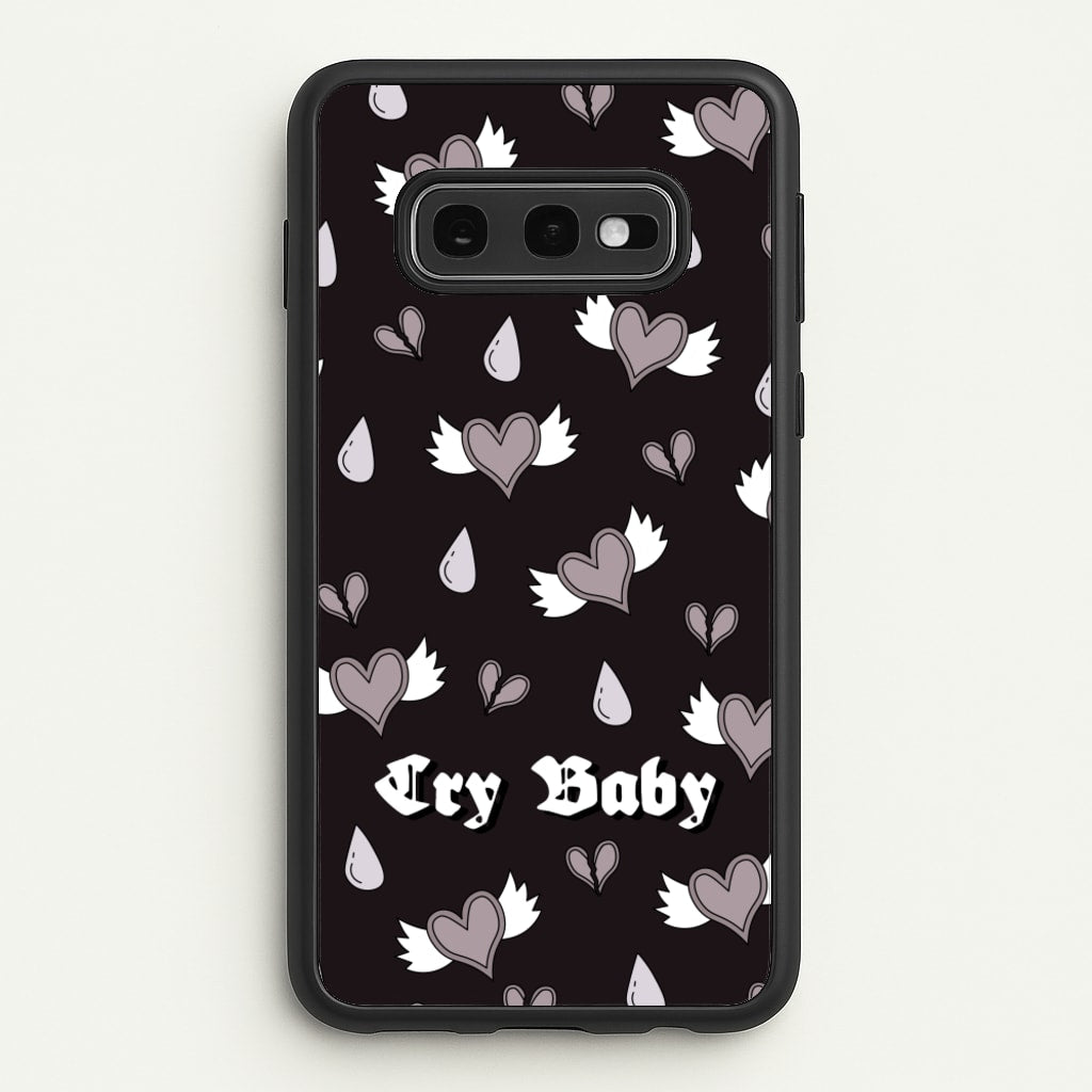 Cry Baby Monochrome Hearts Pattern - Goth Aesthetic Phone Case for Galaxy S10e