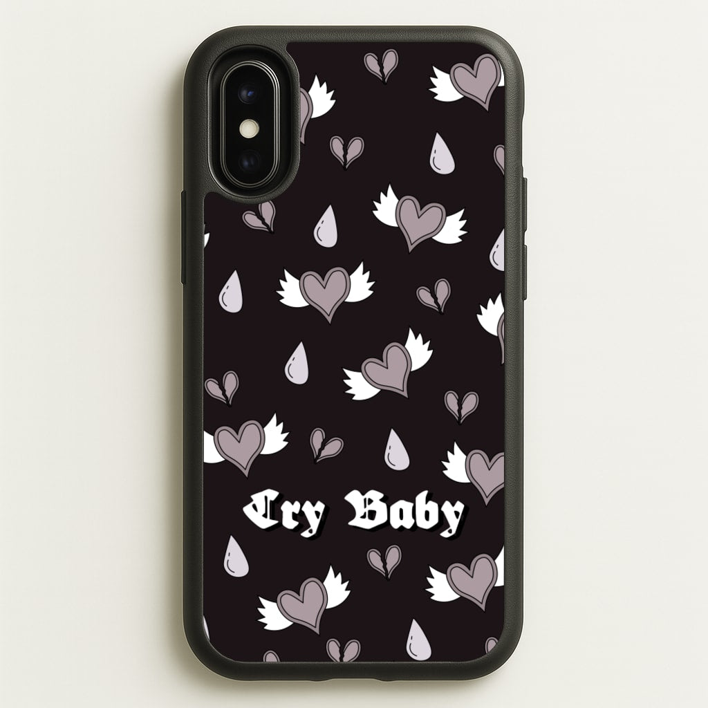 Cry Baby Monochrome Hearts Pattern - Goth Aesthetic Phone Case for iPhone X / XS