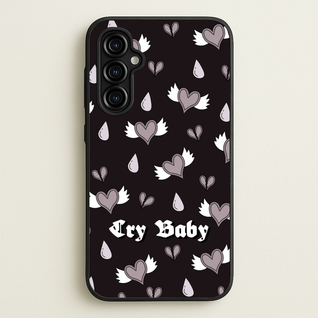 Cry Baby Monochrome Hearts Pattern - Goth Aesthetic Phone Case for Galaxy A54