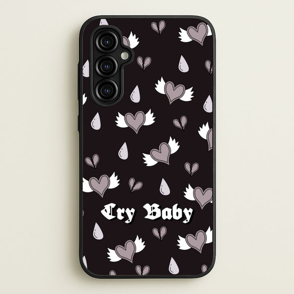 Cry Baby Monochrome Hearts Pattern - Goth Aesthetic Phone Case for Galaxy A54
