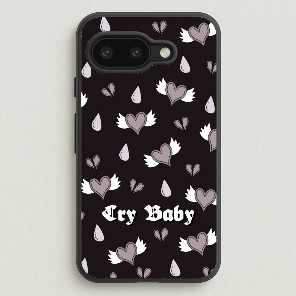 Cry Baby Monochrome Hearts Pattern - Goth Aesthetic Phone Case for Google Pixel 9a