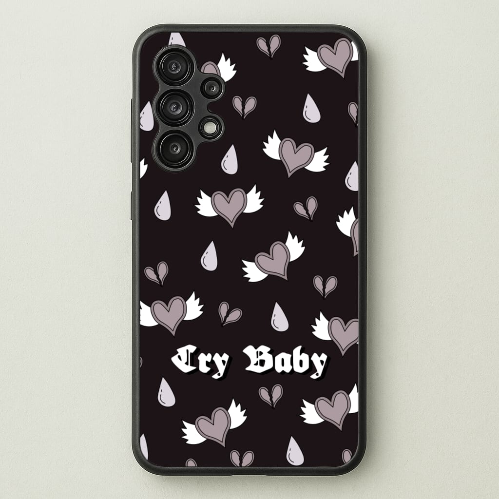 Cry Baby Monochrome Hearts Pattern - Goth Aesthetic Phone Case for Galaxy A13