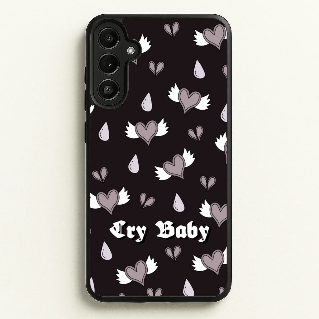 Cry Baby Monochrome Hearts Pattern - Goth Aesthetic Phone Case for Galaxy A34